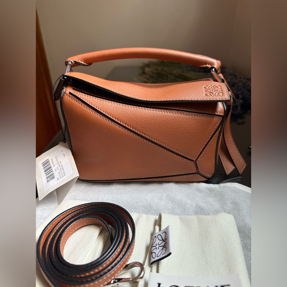 Loewe Tan and Black Shoulder Bag with Structured Design
